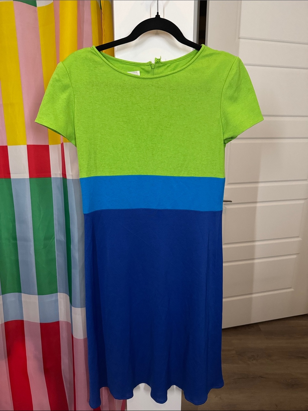 Colorblock Mini Dress in Lime & Blue